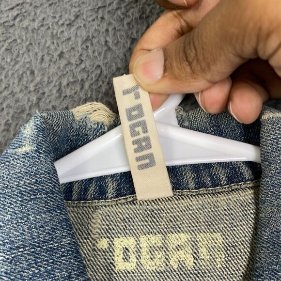 Rogan Denim Trucker Jacket Cropped Distressed Made in USA Cotton Designer S - Picture 5 of 11